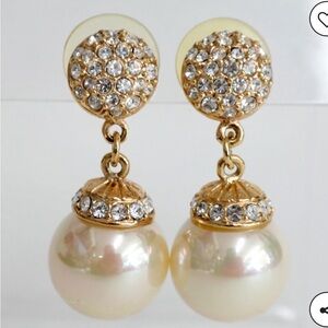 vintage Roman large cream iridescent & crystal pearl drop earrings BEAUTIFUL